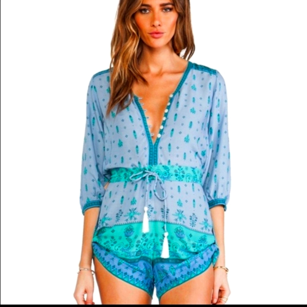 Spell & The Gypsy Wanderer Romper Blue Turquoise Vintage Boho